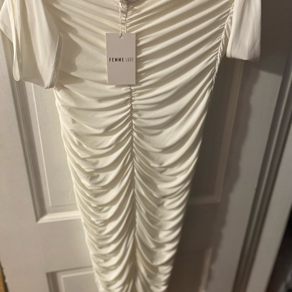 White Ruffled Fitted Midi Dress